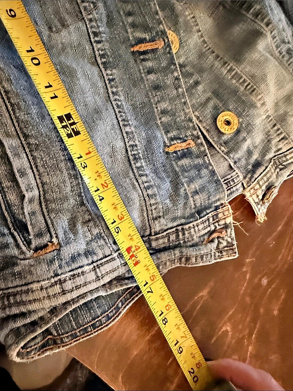 Hand painted Vincent van high starry night Jean jacket medium crop vintage 95 - Picture 8 of 8